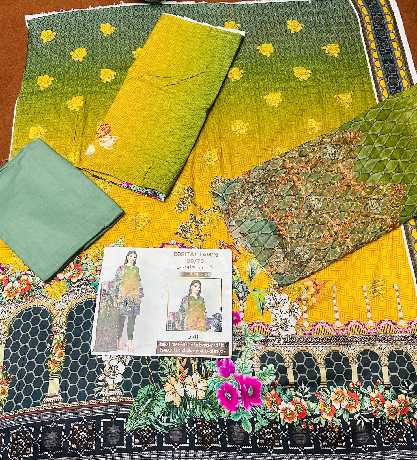 Digital Printed Plus Embroidered Suit For Ladies With Front Jaal Dupatta - DPE1